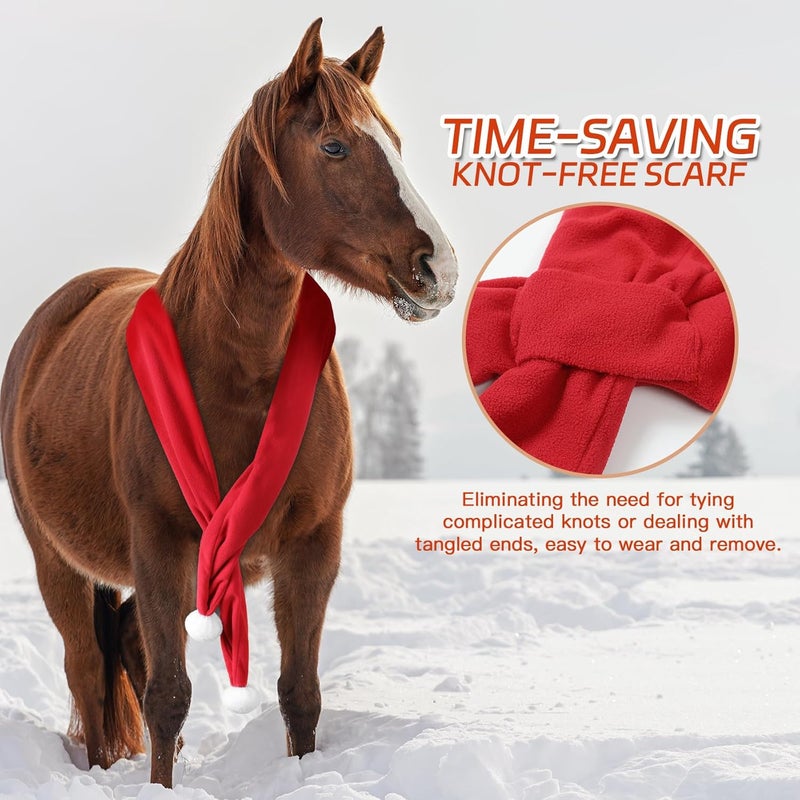 NRTFE Christmas Fleece Scarf for Horse, Red Santa Equestrian Decoration Holiday Xmas Parade - Image 3